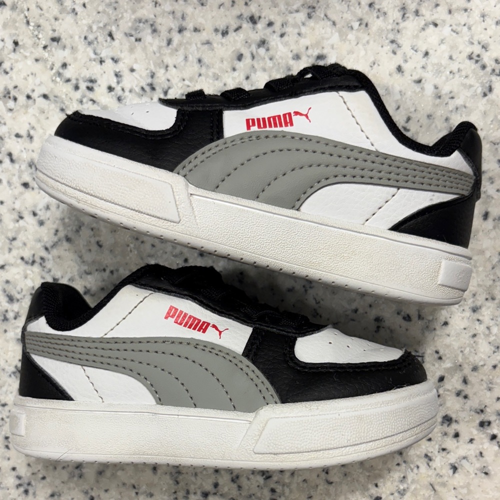 Puma Black and White Toddler Sneakers with Red Accents